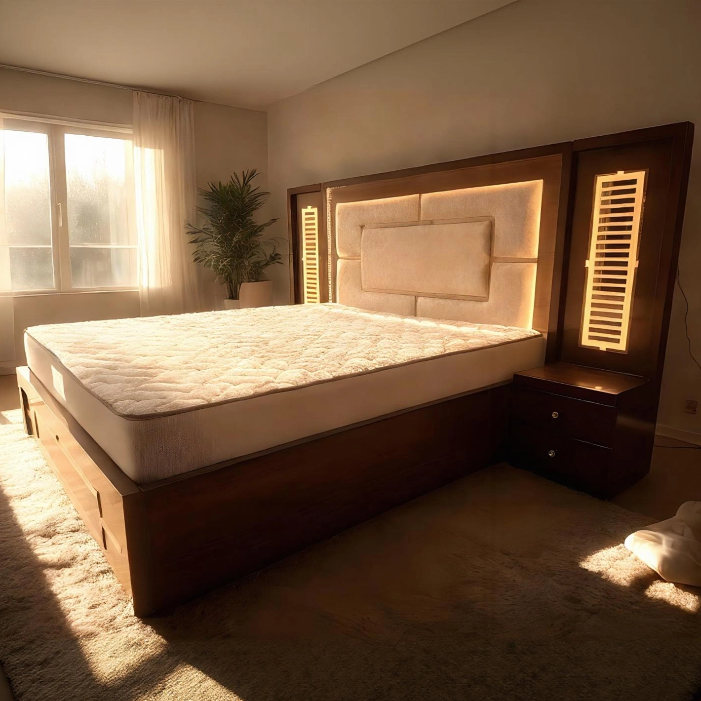 Illuminated Elegance Bed with Ambient Panel Headboard